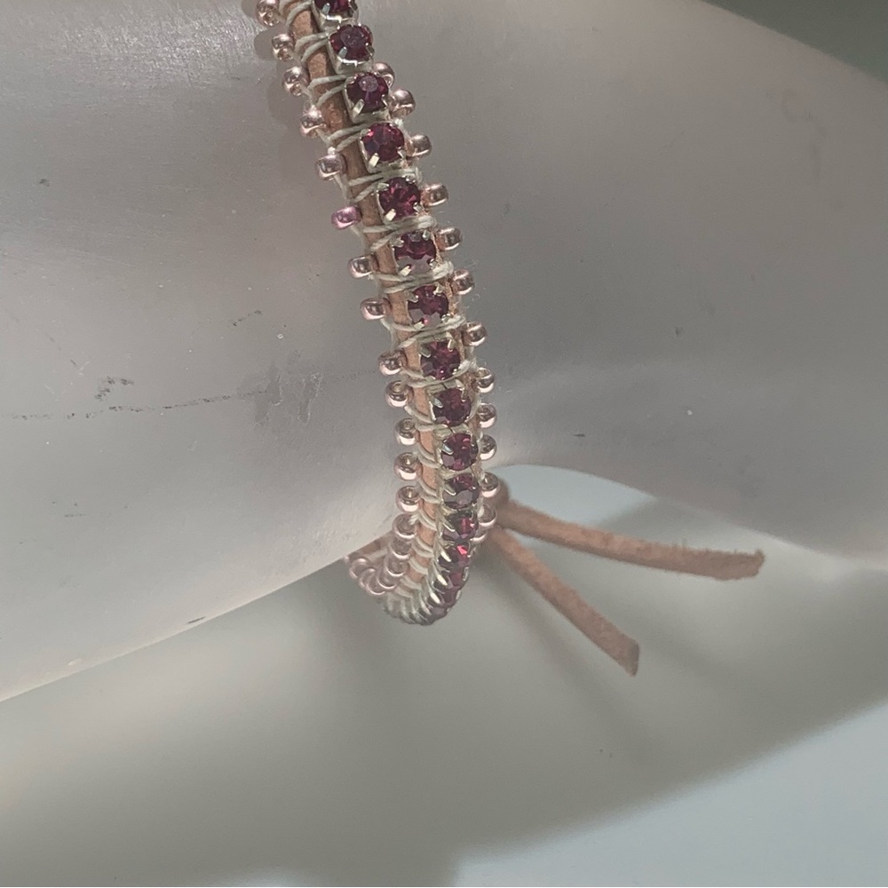 NEW - Pink Suede Leather and Pink Crystal Chain Bracelet.